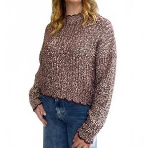 NEW AUTUMN CASHMERE tipped ladder stitch crew neck top in bordeaux combo